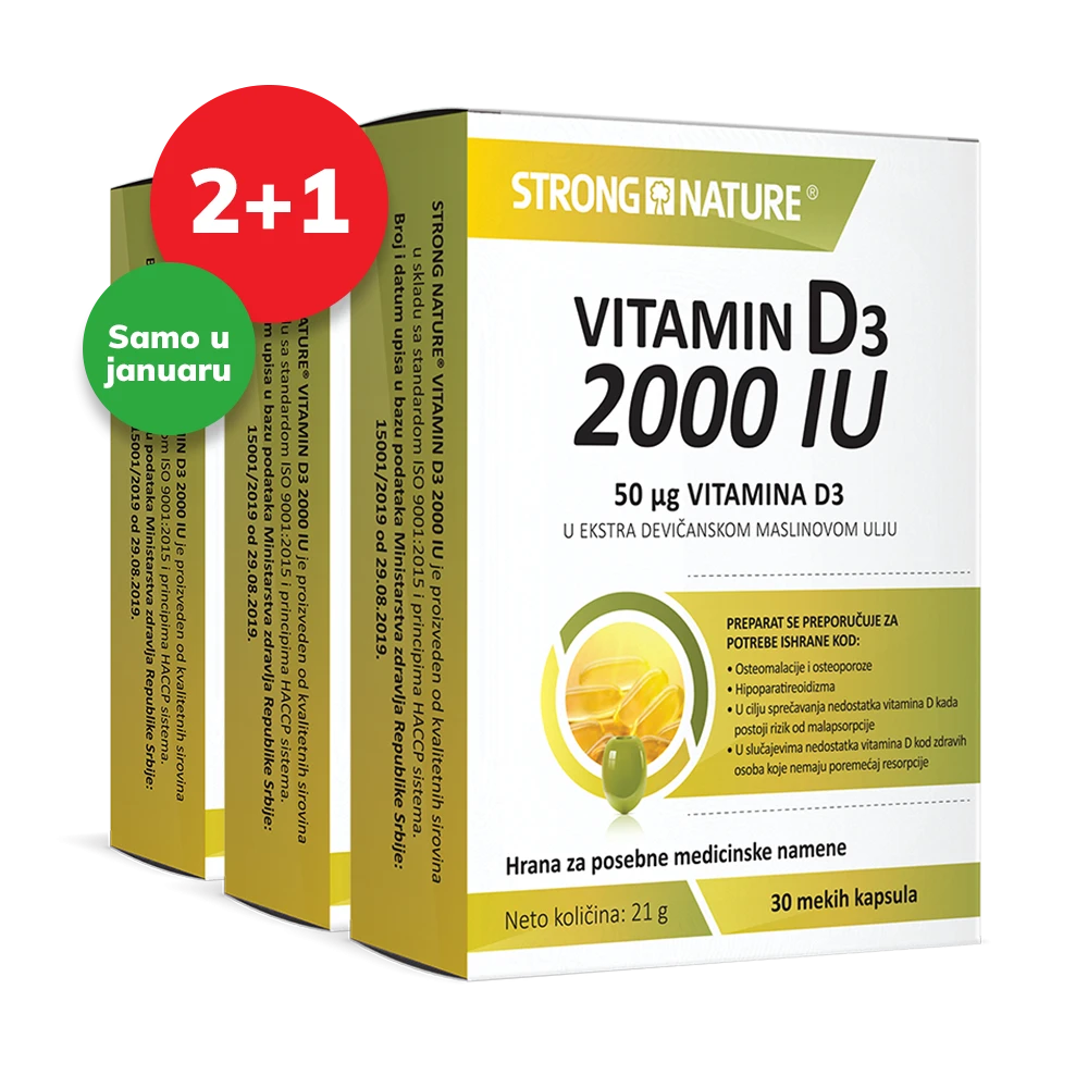 Strong Nature® <br />Vitamin D3 2000 IU Paket 2+1 gratis